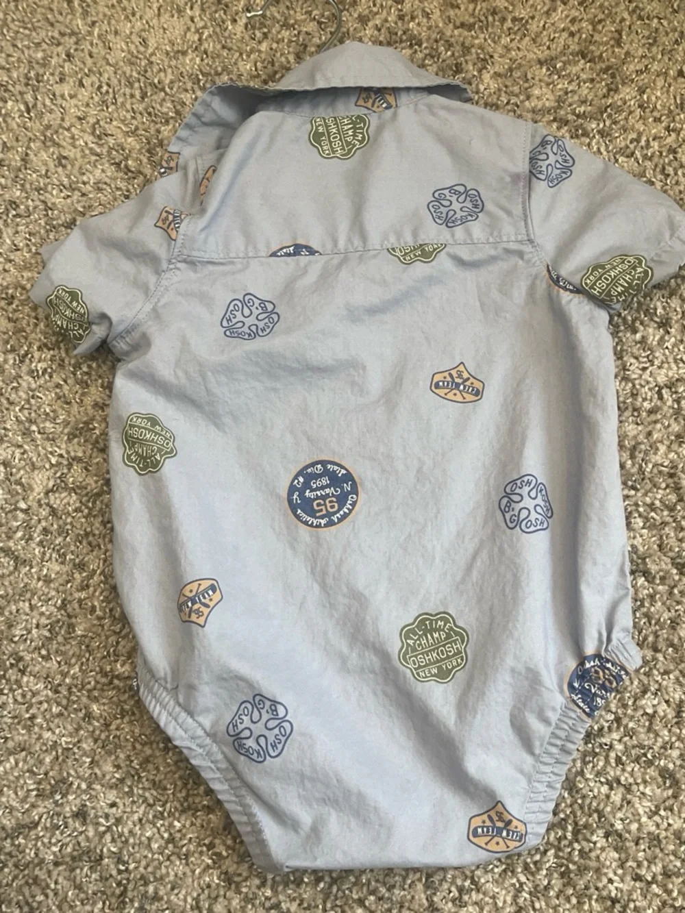 OshKosh B'gosh Light Blue Short-Sleeve Badge-Print One-Piece